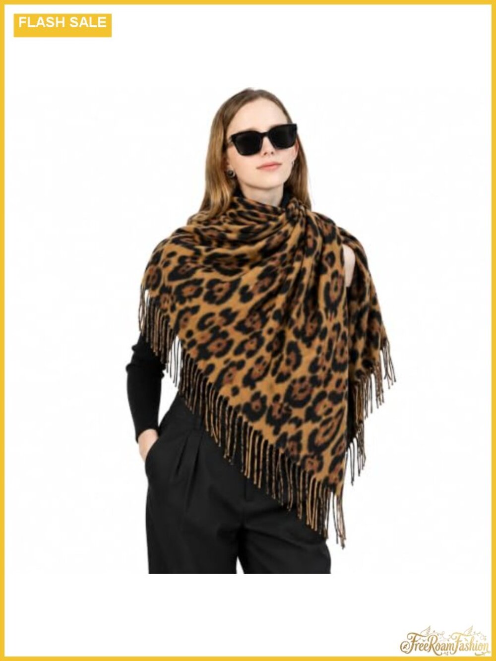 Soft Warm Leopard Cheetah Print Scarf Fringed Shawl Wrap for Women
